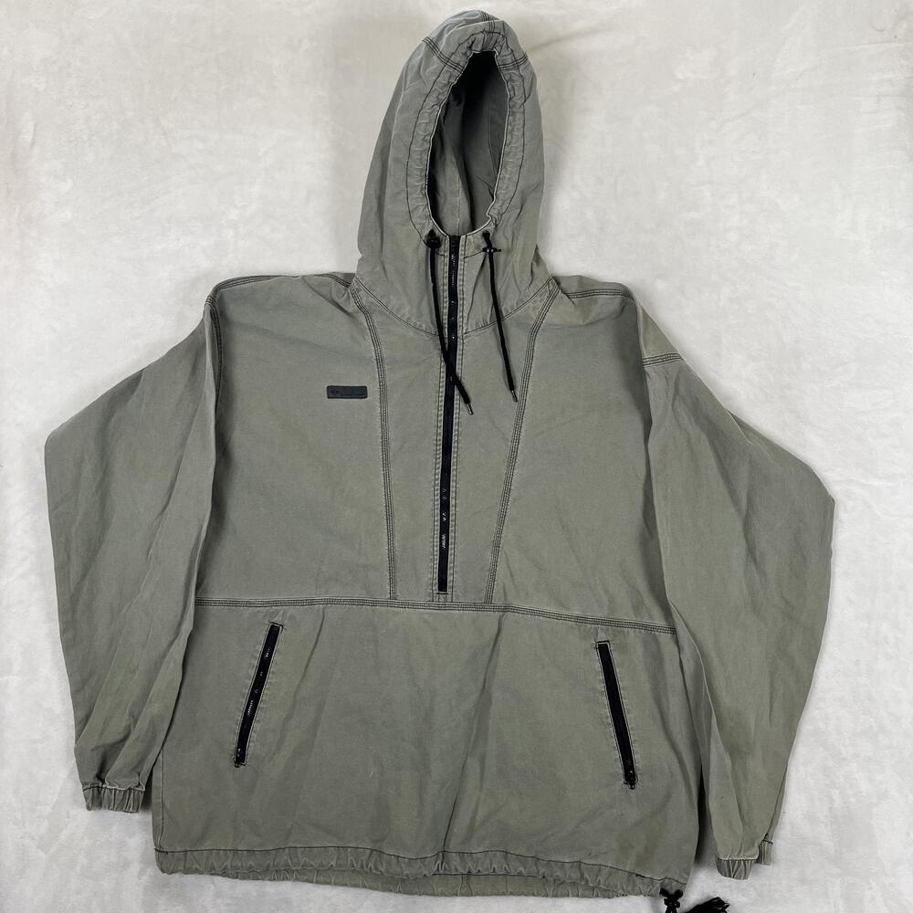Vintage Columbia Jacket Mens XL Green Canvas Hooded 1/4 Zip Anorak Pullover USA